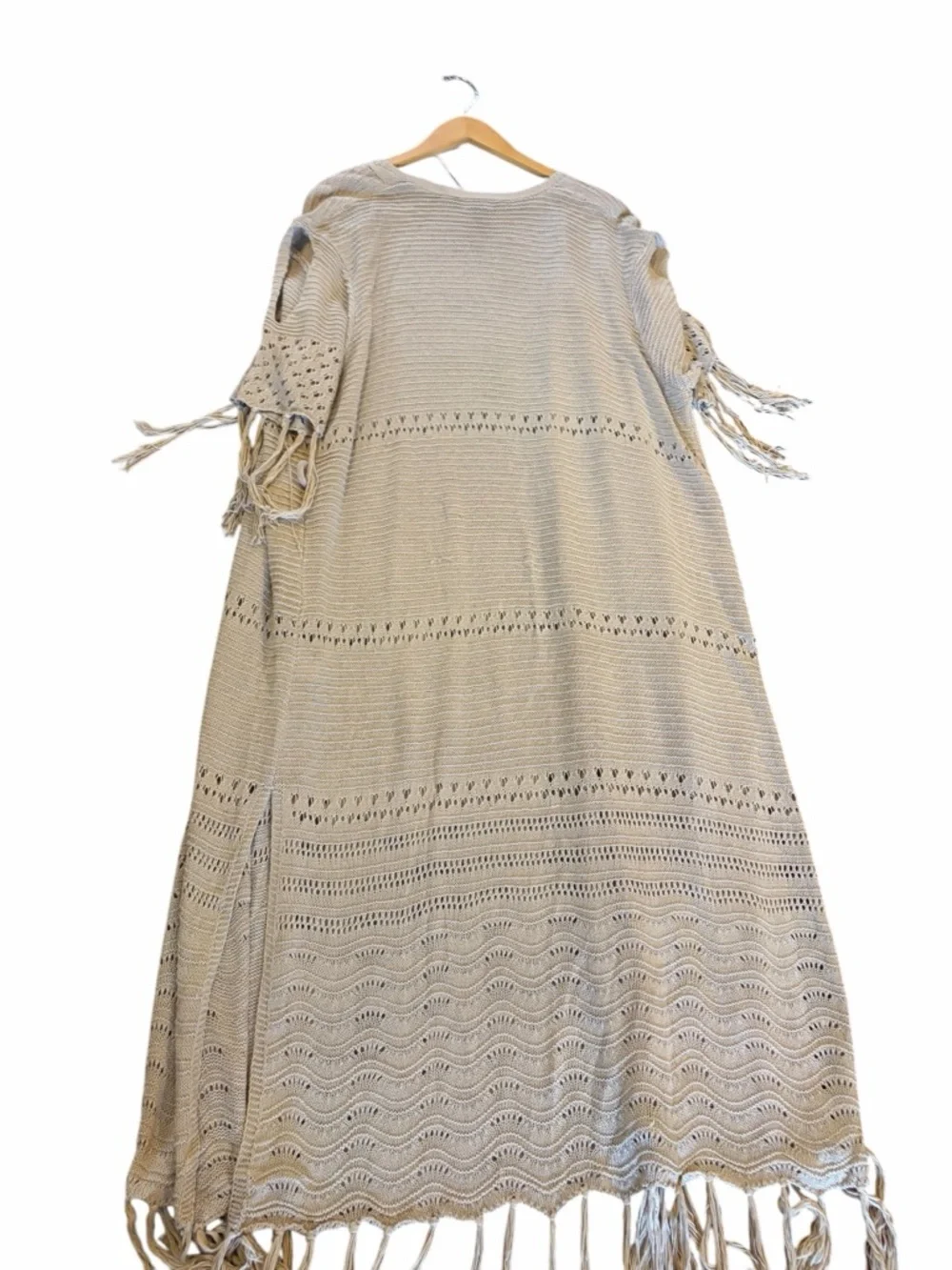 DAVI & DANI NWT Beige Fringe Duster Cardigan - Picture 5 of 10